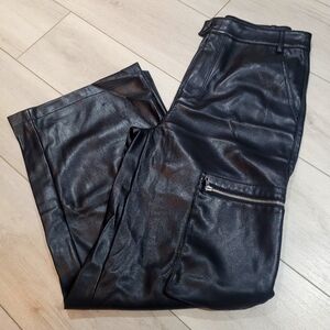 Avec Les Filles Women's High Rise Pleather Cargo Pants Small Black Bikercore